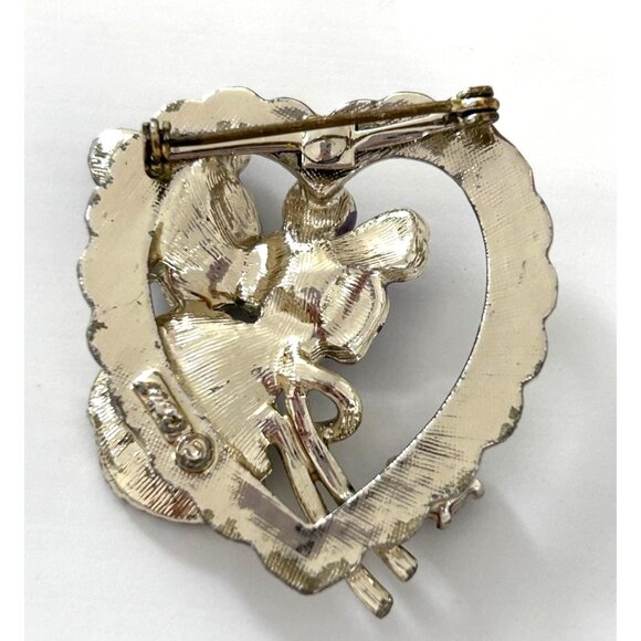 Coro Heart-Shaped Flower Brooch Pin Floral Spring Flowers - Picture 3 of 3